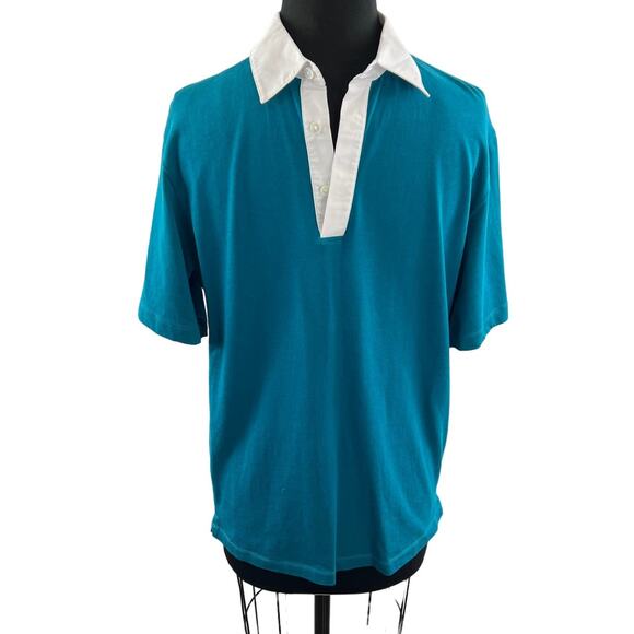 THEORY Green White Cotton Short Sleeve V-Neck Rugby Polo-Rope Jersey Top Size M - Picture 3 of 11